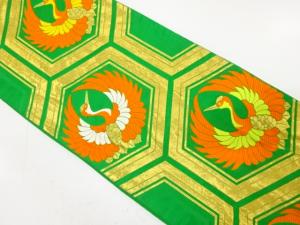 アンティーク　亀甲に鶴模様織り出し子供帯（材料）